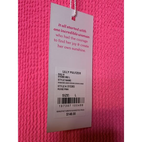 Lilly Pulitzer Stassi Knee Length Textures Scrunch Dress Large NWT Roxie Pink - Picture 4 of 11